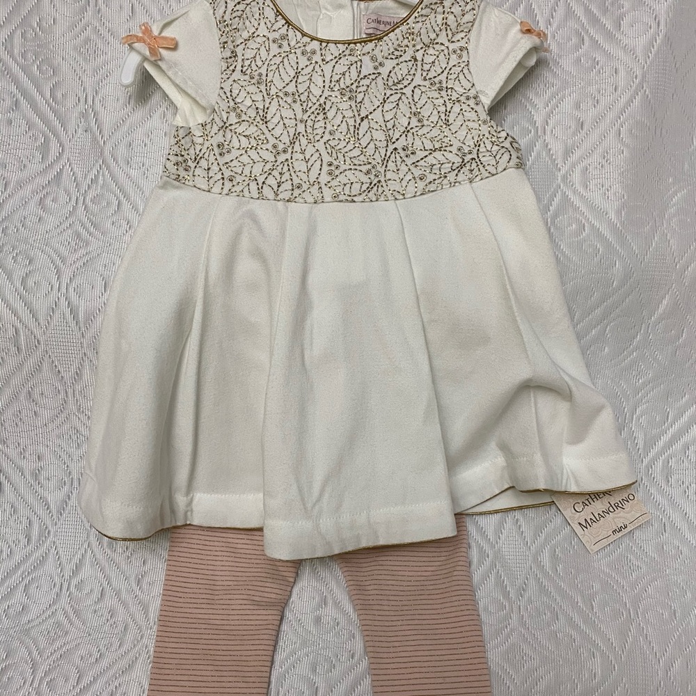 2pieces set creamdress and pink with gold leggings